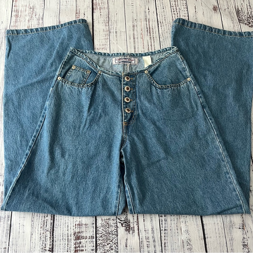 90s Y2K Low Rise Button Fly Wide Leg Jeans Regular Wash